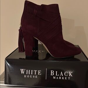White House Black Market Red Heeled Boots with Block Heel